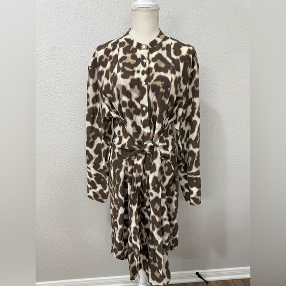 J.Crew Tie-front Silk Shirtdress In Dusty Leopard Size 14-16 - Picture 2 of 12